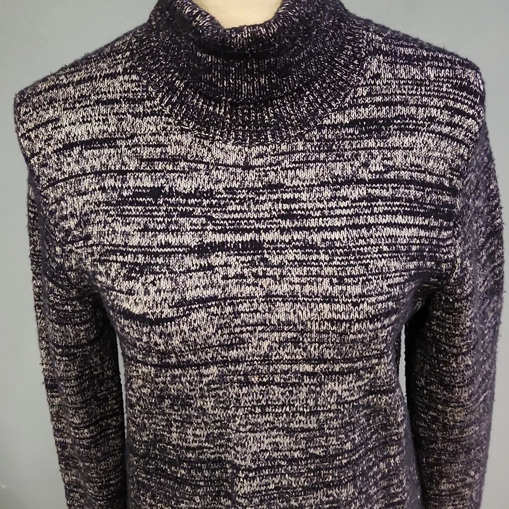JCrew CottonWool Blend Heathered Navy Blue TurtleNeck Sweater Vintage Y2K Chunky
